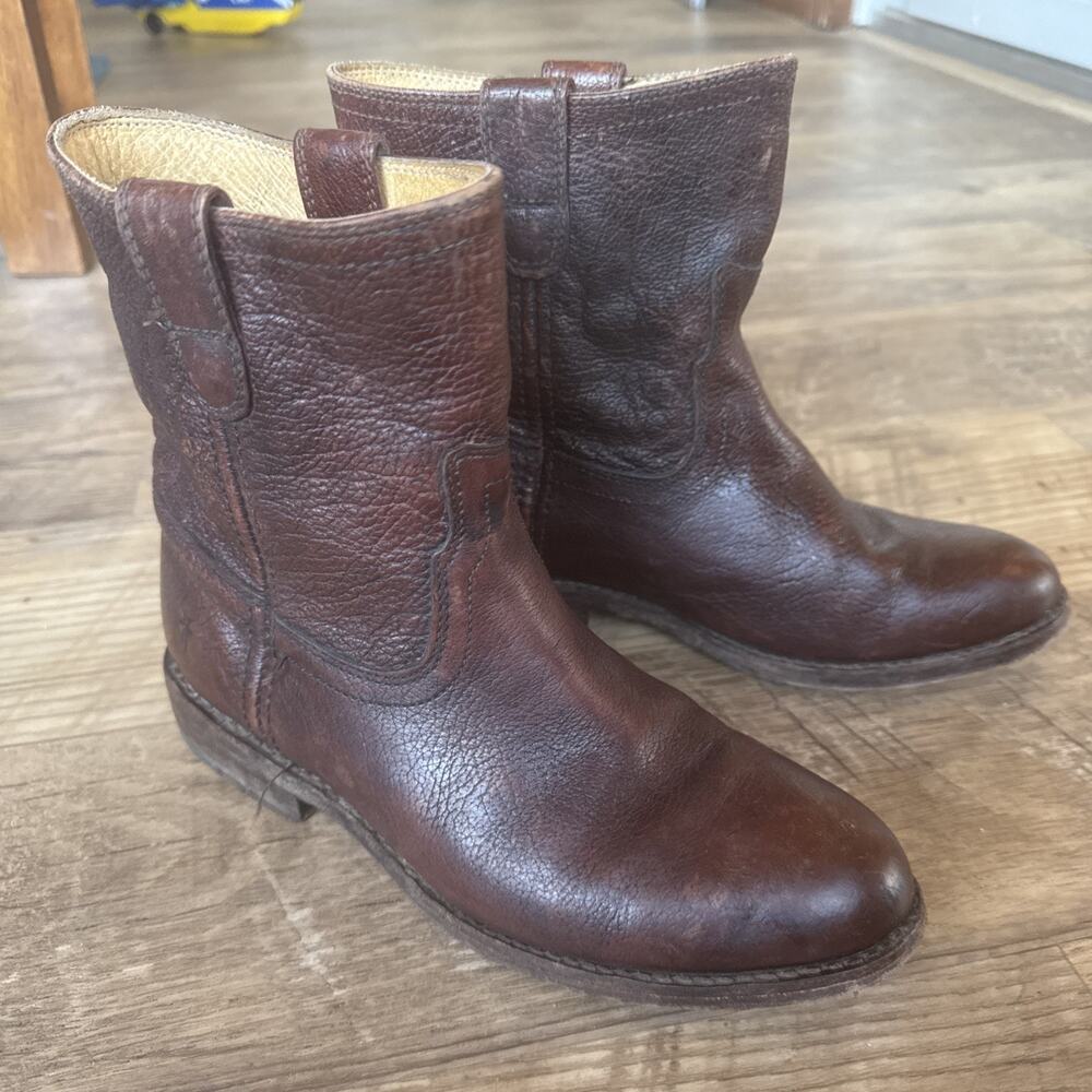 FRYE Jayden Roper Western Ankle Boots Womens Sz 6.5 Brown Leather Slip On 76585